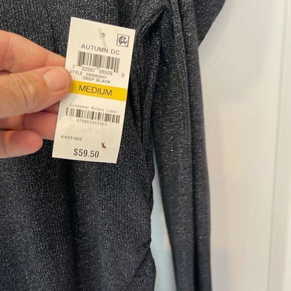 Inc International Concepts Black V Neck Puff Long Sleeves Metallic Sweater.Sz M - Picture 13 of 15